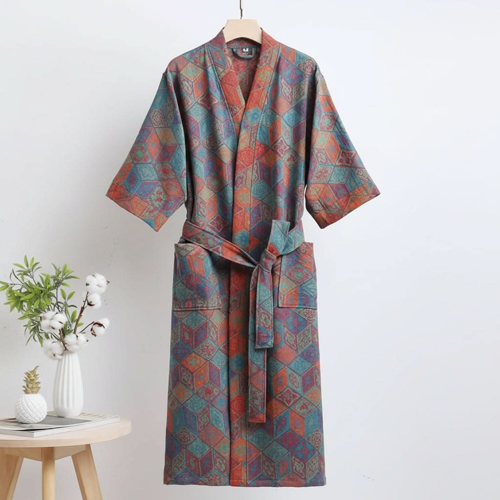 Kimono Bathrobe Reversible Organic Cotton Gauze Lightweight & Breathable