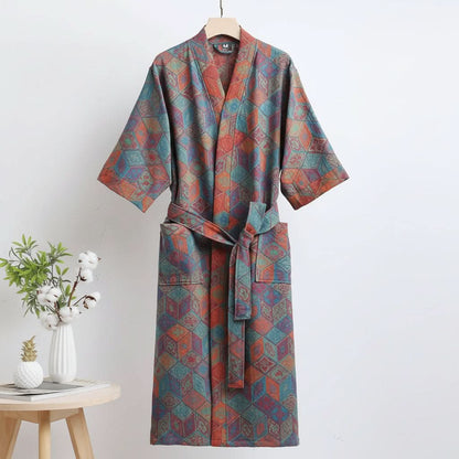 Kimono Bathrobe Reversible Organic Cotton Gauze Lightweight & Breathable