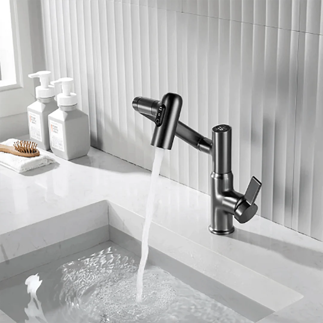 Kitchen Faucet 360° Swivel Height-Adjustable Spout Temperature Display