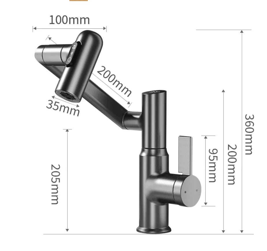 Kitchen Faucet 360° Swivel Height-Adjustable Spout Temperature Display