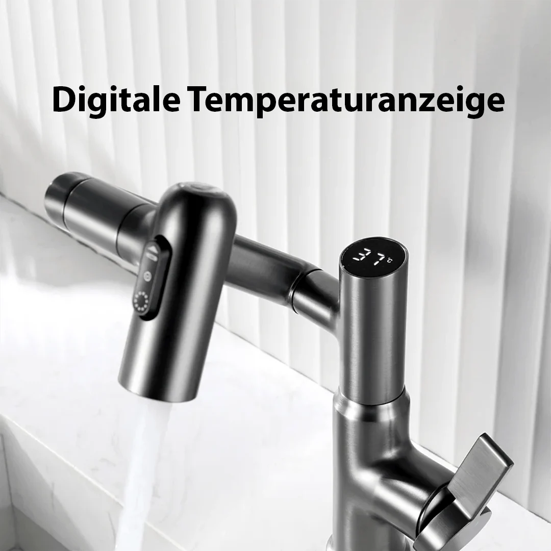 Kitchen Faucet 360° Swivel Height-Adjustable Spout Temperature Display