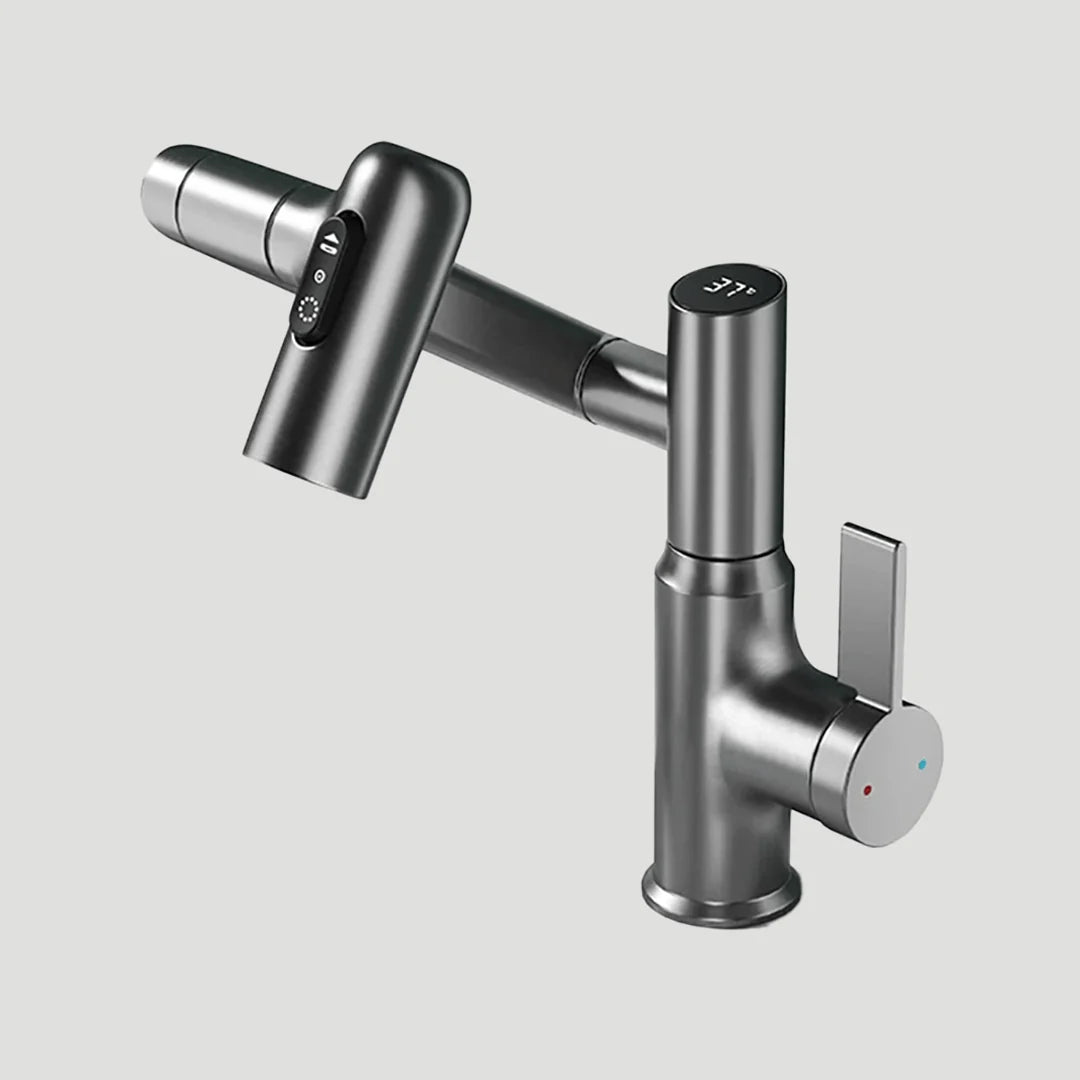 Kitchen Faucet 360° Swivel Height-Adjustable Spout Temperature Display