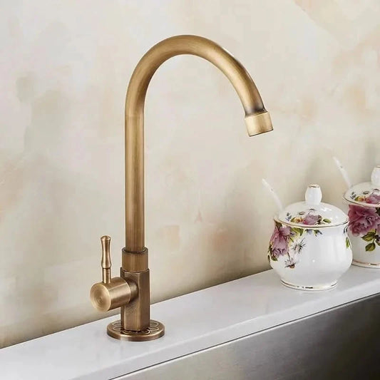 Kitchen Faucet Gooseneck Antique Brass Single Handle