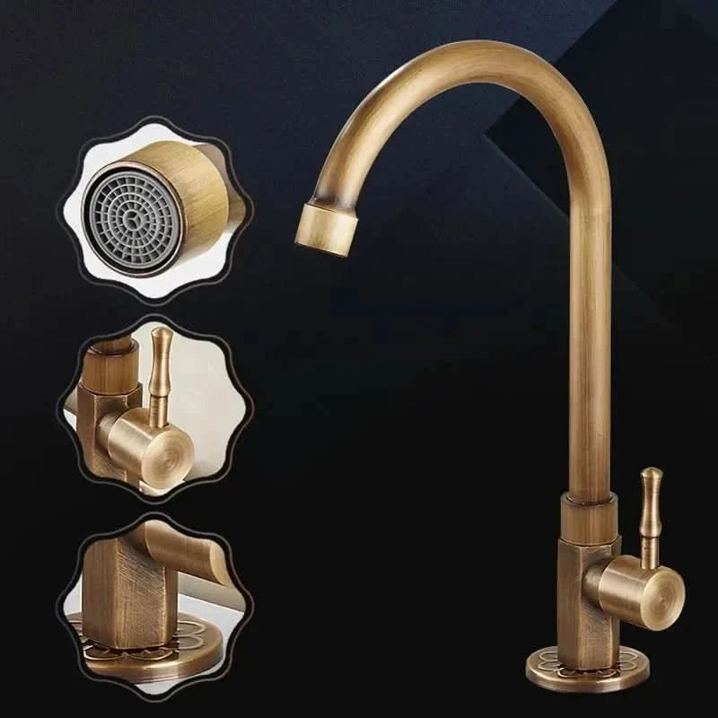 Kitchen Faucet Gooseneck Antique Brass Single Handle