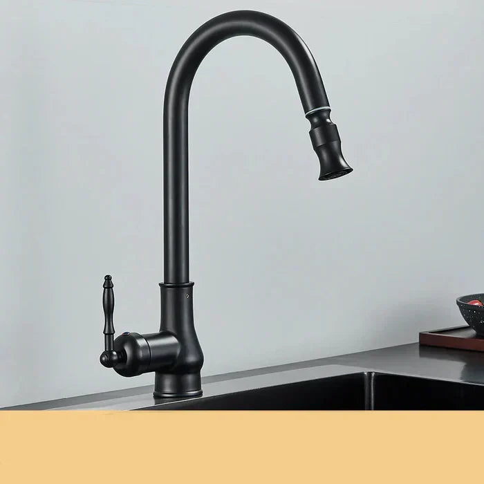 Kitchen Faucet High Gooseneck Pull-Out Swivel Antique Brass