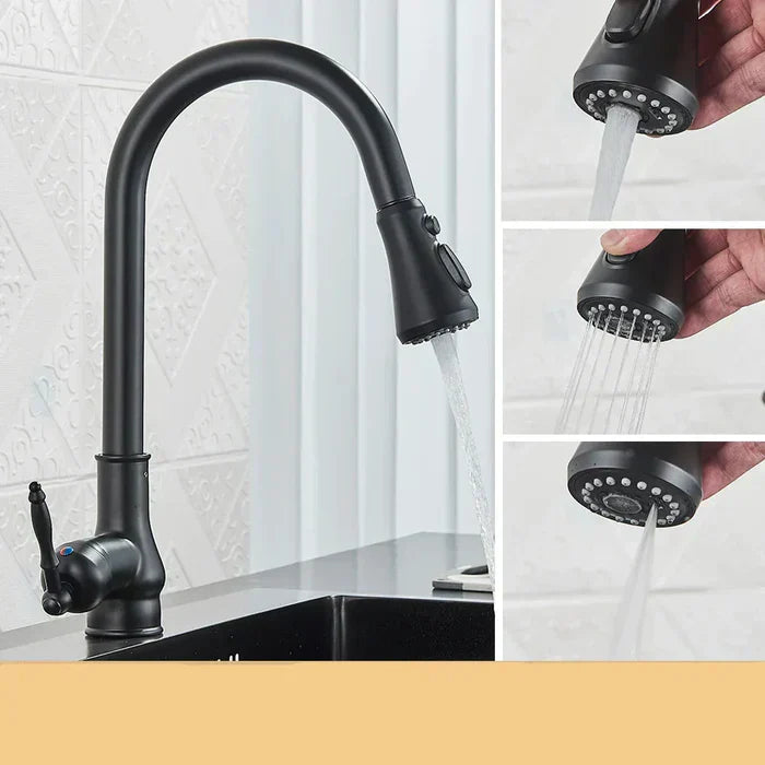 Kitchen Faucet High Gooseneck Pull-Out Swivel Antique Brass