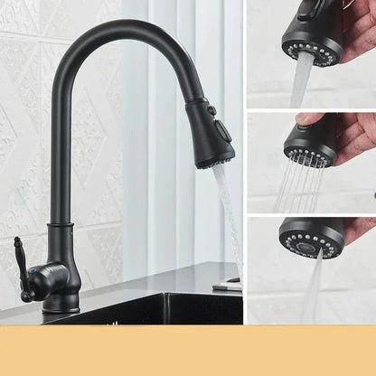 Kitchen Faucet High Gooseneck Pull-Out Swivel Antique Brass