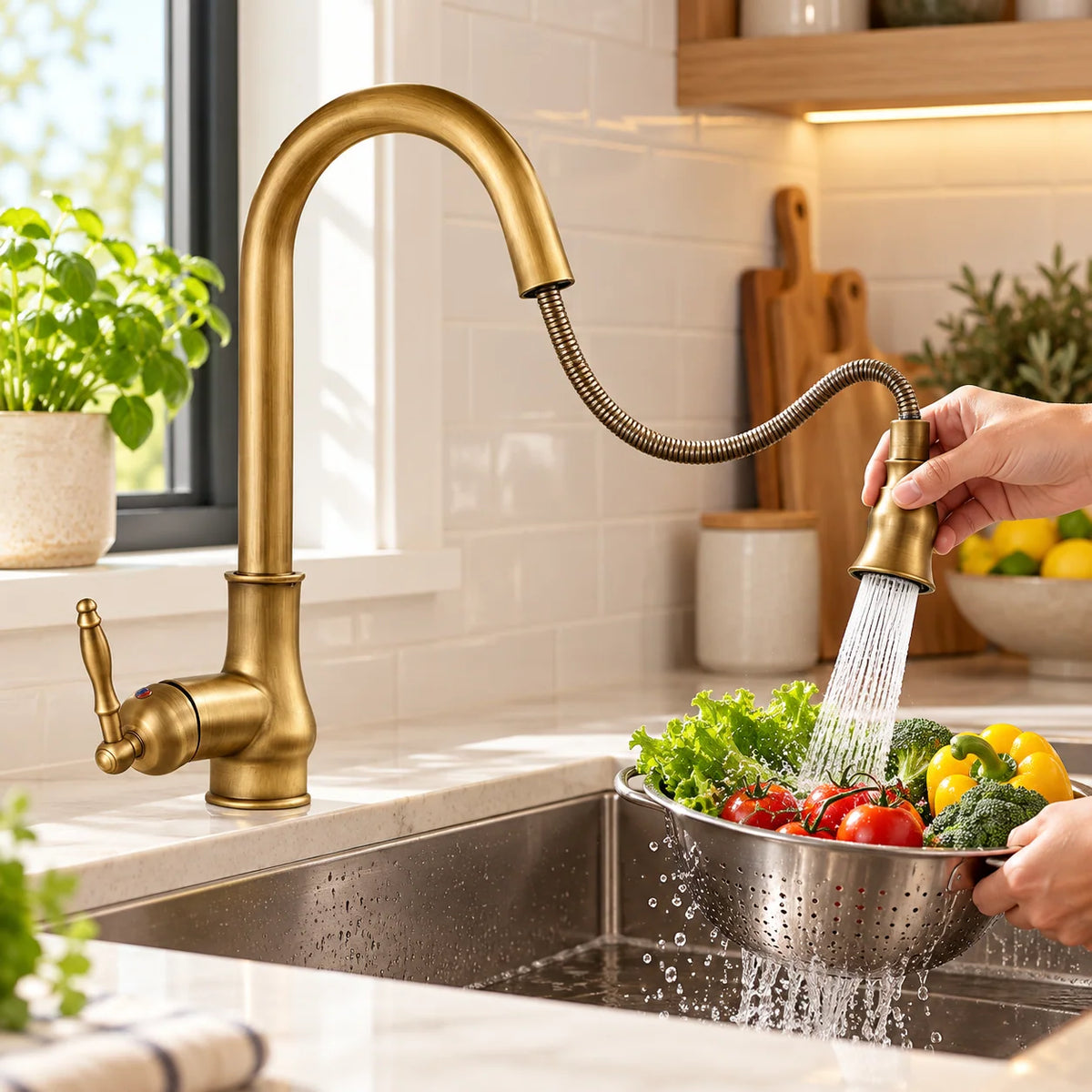 Kitchen Faucet Pull-Out Spray Head Solid Brass
