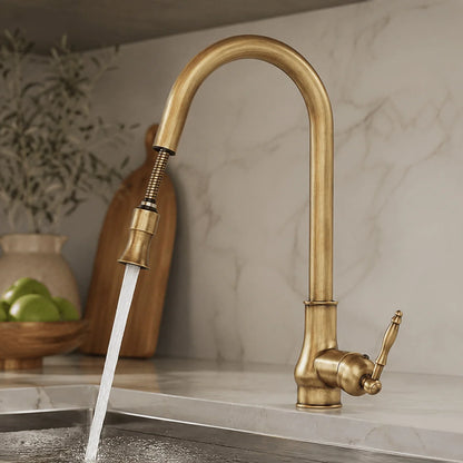 Kitchen Faucet Pull-Out Spray Head Solid Brass Antique Bronze Finish