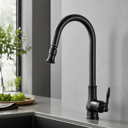 Kitchen Faucet Pull-Out Spray Head Solid Brass Antique Bronze Finish