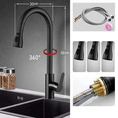 Kitchen Faucet Pull-Out Sprayer Stainless Steel Ceramic Valve