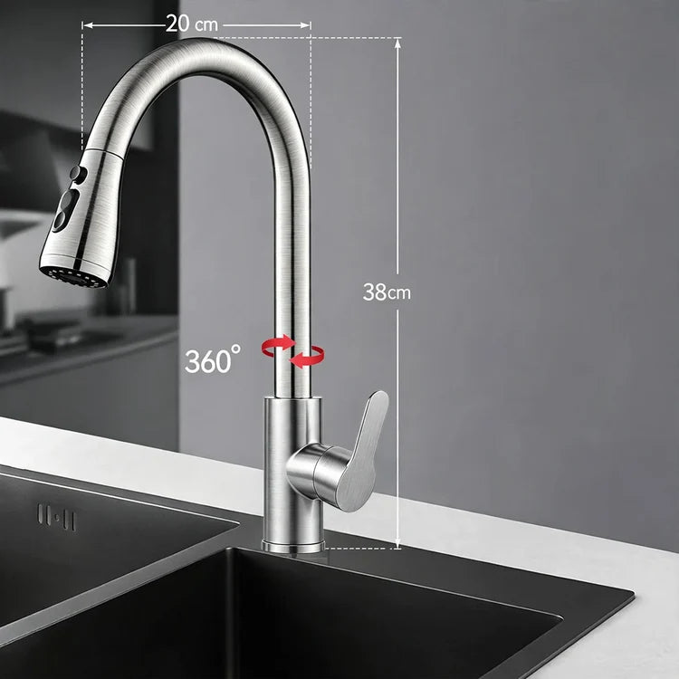 Kitchen Faucet Pull-Out Sprayer Stainless Steel Ceramic Valve