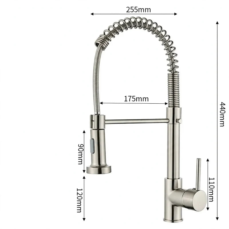 Kitchen Faucet Pull-Out Sprayer Stainless Steel Single-Handle Control