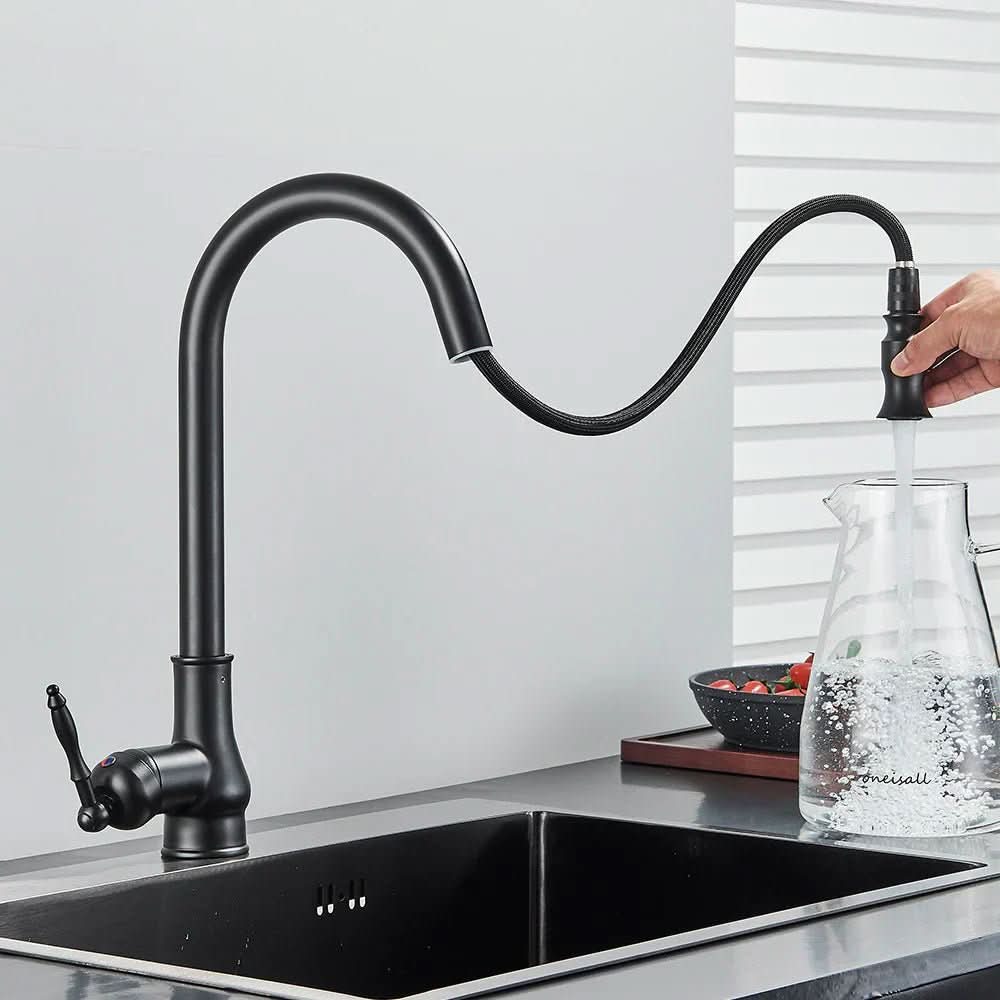 Kitchen Faucet Retractable Spray Head High-Arc Antique Brass