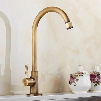 Kitchen Faucet Swan Neck Solid Brass Antique Finish