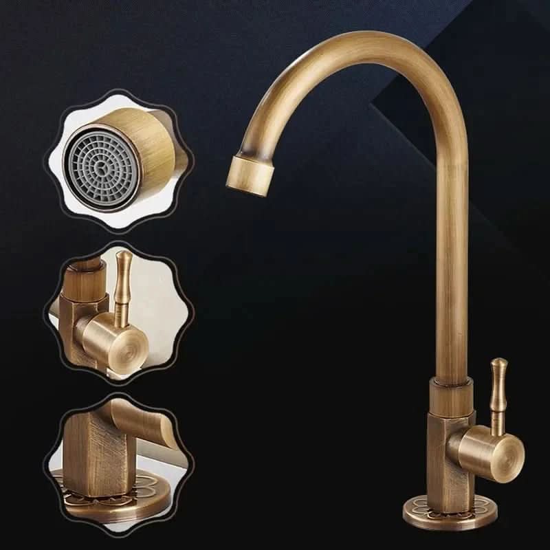 Kitchen Faucet Swan Neck Solid Brass Antique Finish