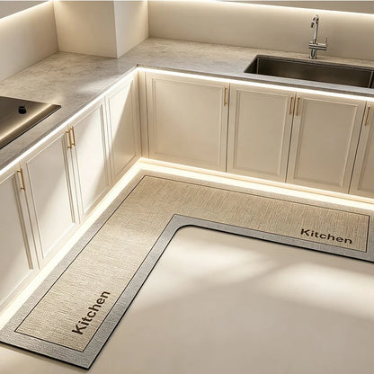 Kitchen Floor Mat L-Shaped Diatomite Quick-Dry Non-Slip