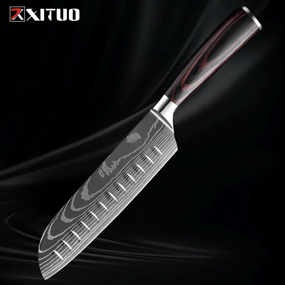 Kitchen Knife Collection - Stainless Steel Chef, Santoku & Fruit Knives in Sets of 1-9 with Ergonomic Pakkawood Handle