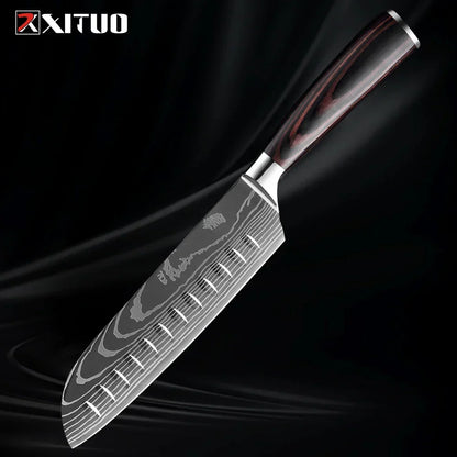 Kitchen Knife Collection - Stainless Steel Chef, Santoku & Fruit Knives in Sets of 1-9 with Ergonomic Pakkawood Handle