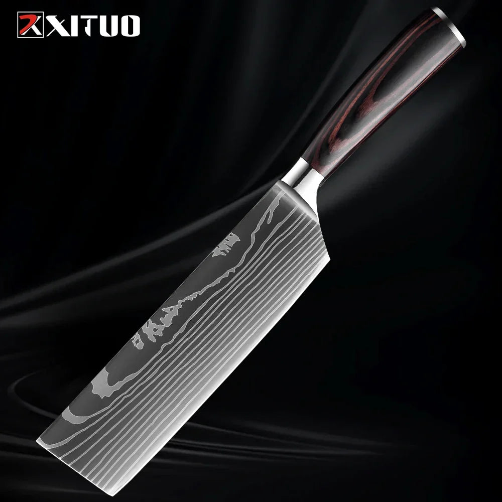 Kitchen Knife Collection - Stainless Steel Chef, Santoku & Fruit Knives in Sets of 1-9 with Ergonomic Pakkawood Handle