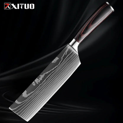Kitchen Knife Collection - Stainless Steel Chef, Santoku & Fruit Knives in Sets of 1-9 with Ergonomic Pakkawood Handle