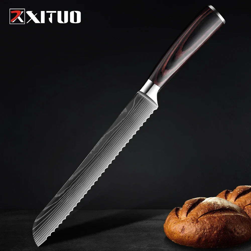 Kitchen Knife Collection - Stainless Steel Chef, Santoku & Fruit Knives in Sets of 1-9 with Ergonomic Pakkawood Handle