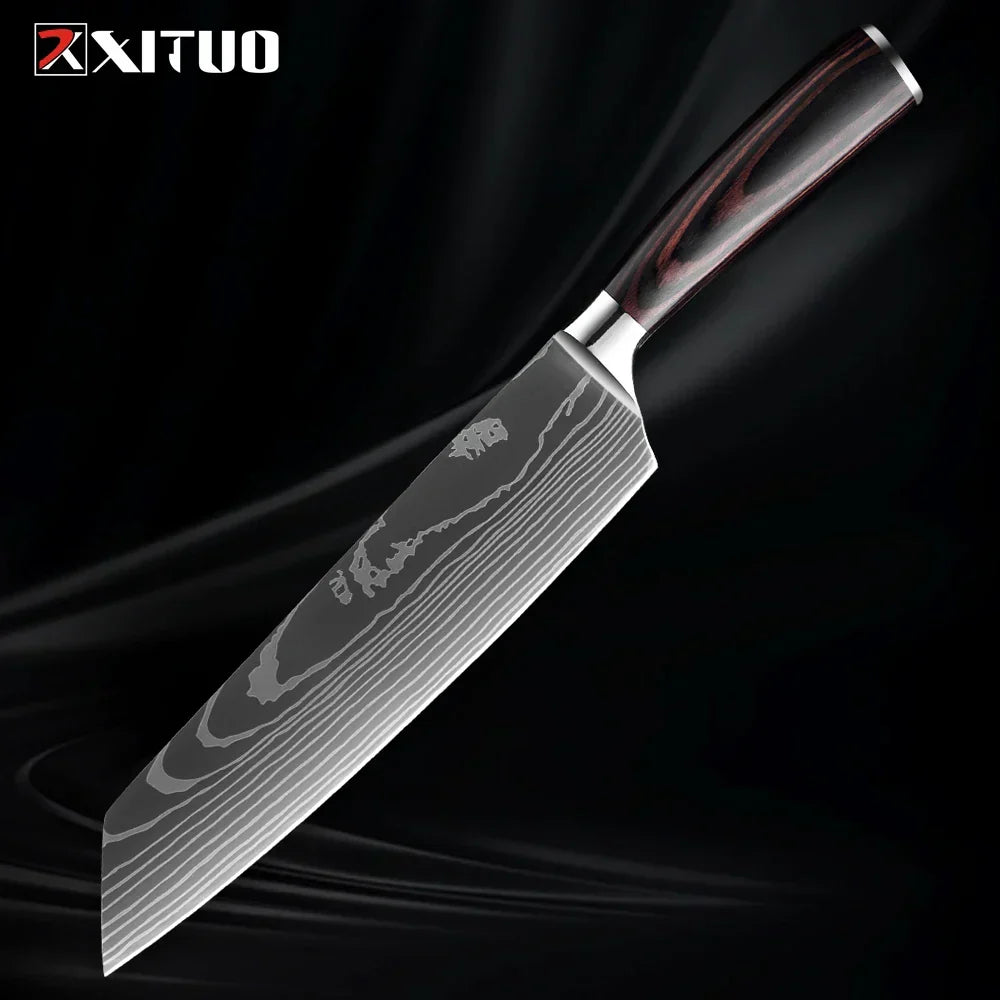 Kitchen Knife Collection - Stainless Steel Chef, Santoku & Fruit Knives in Sets of 1-9 with Ergonomic Pakkawood Handle