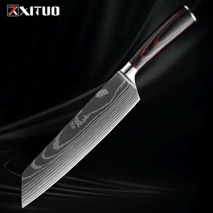 Kitchen Knife Collection - Stainless Steel Chef, Santoku & Fruit Knives in Sets of 1-9 with Ergonomic Pakkawood Handle