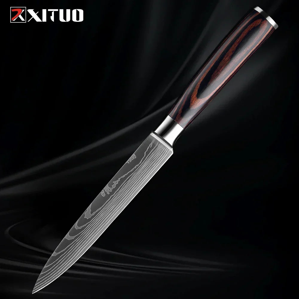 Kitchen Knife Collection - Stainless Steel Chef, Santoku & Fruit Knives in Sets of 1-9 with Ergonomic Pakkawood Handle