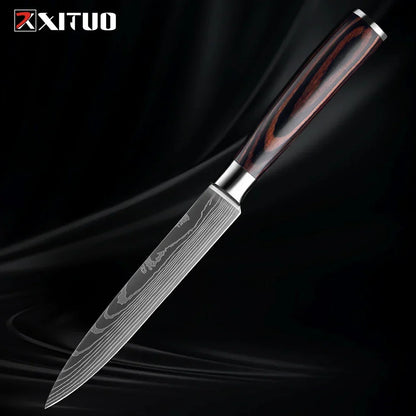 Kitchen Knife Collection - Stainless Steel Chef, Santoku & Fruit Knives in Sets of 1-9 with Ergonomic Pakkawood Handle