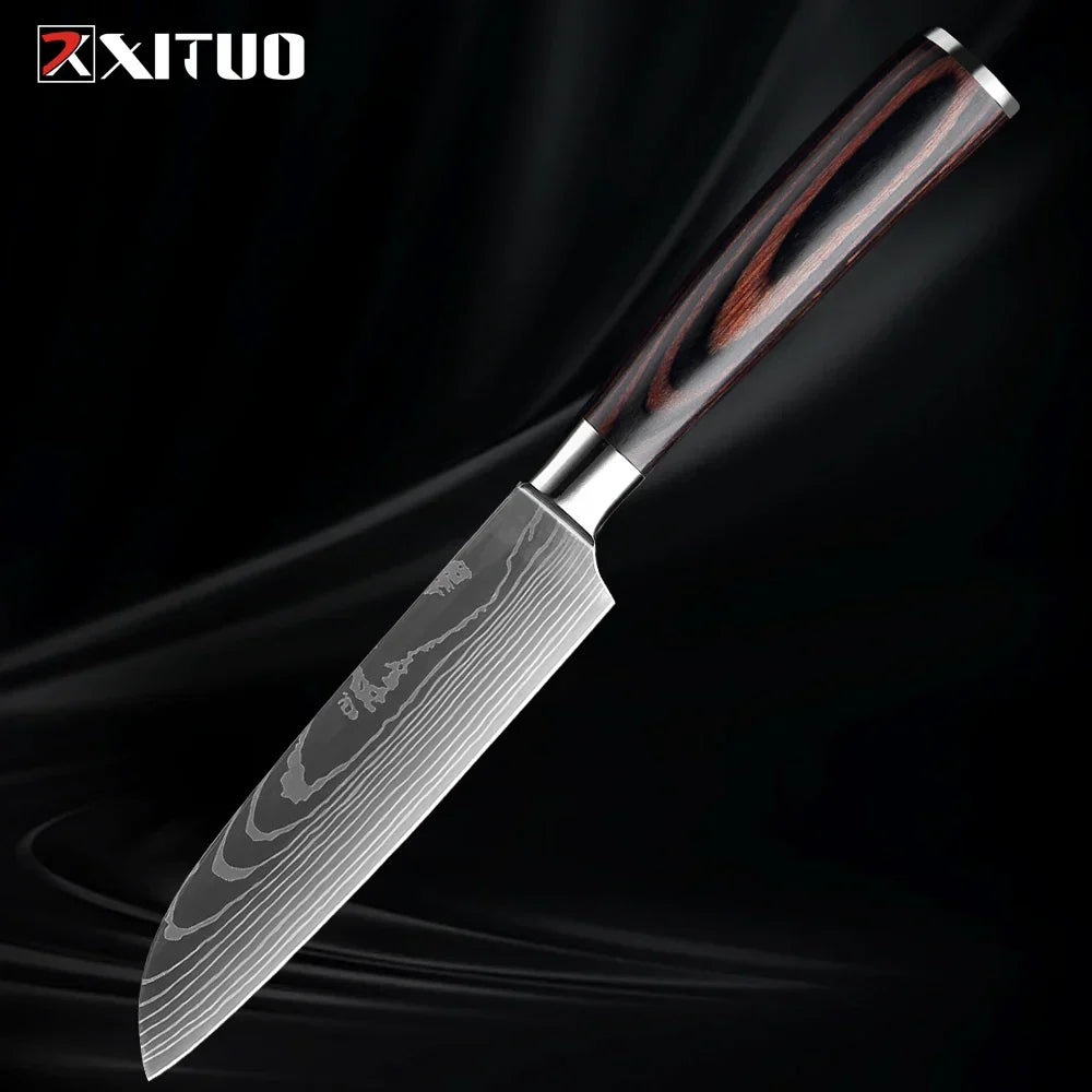 Kitchen Knife Collection - Stainless Steel Chef, Santoku & Fruit Knives in Sets of 1-9 with Ergonomic Pakkawood Handle