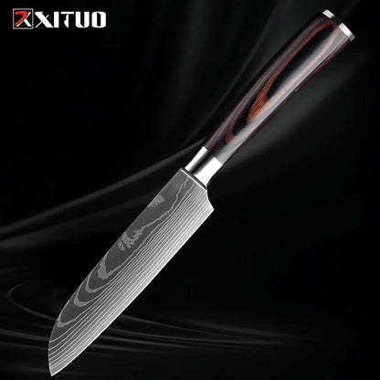 Kitchen Knife Collection - Stainless Steel Chef, Santoku & Fruit Knives in Sets of 1-9 with Ergonomic Pakkawood Handle