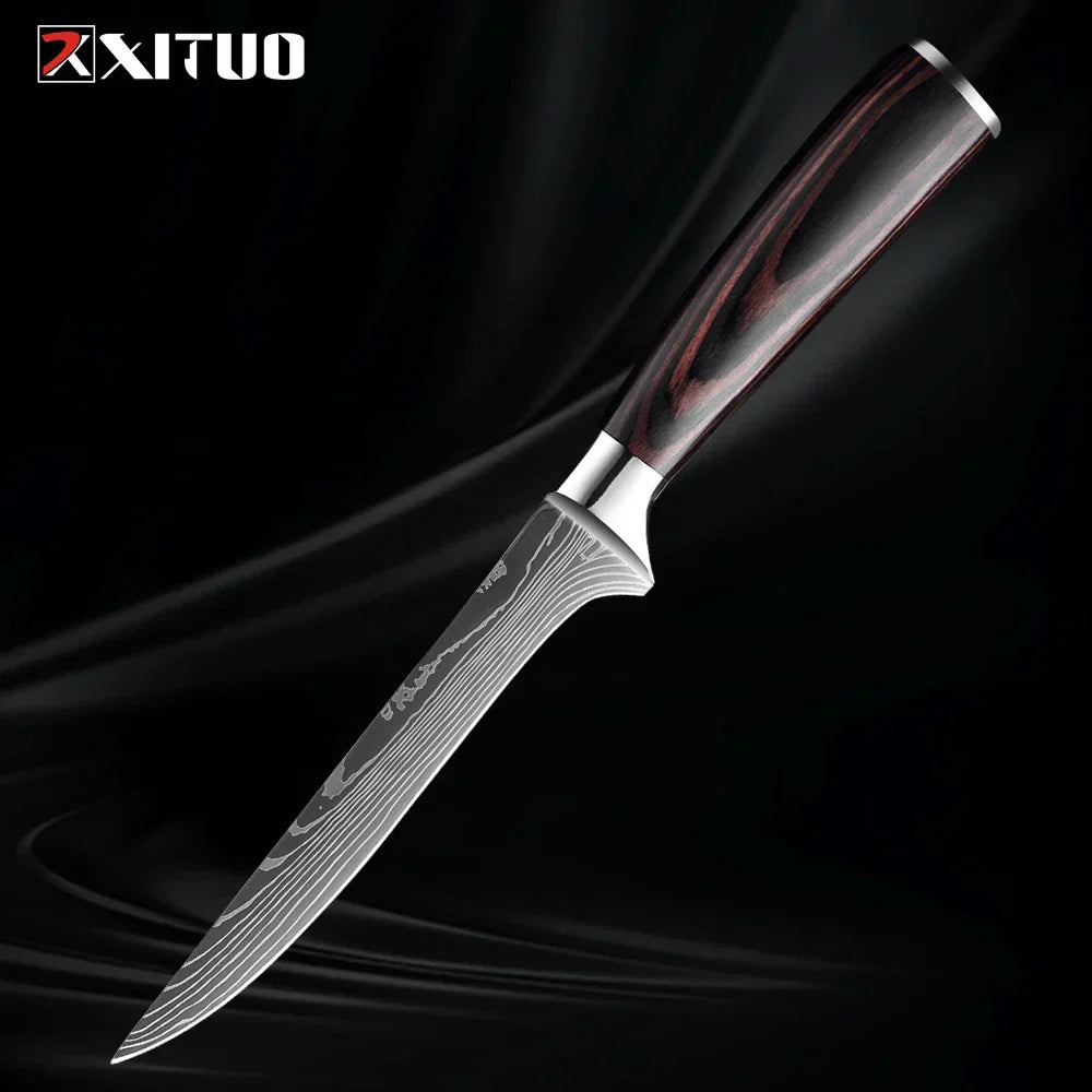 Kitchen Knife Collection - Stainless Steel Chef, Santoku & Fruit Knives in Sets of 1-9 with Ergonomic Pakkawood Handle