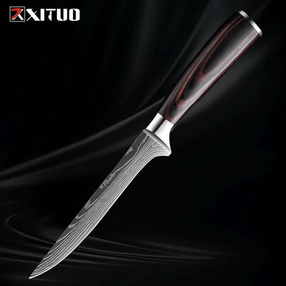 Kitchen Knife Collection - Stainless Steel Chef, Santoku & Fruit Knives in Sets of 1-9 with Ergonomic Pakkawood Handle
