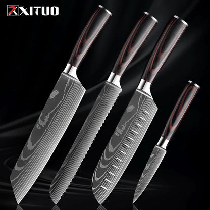 Kitchen Knife Collection - Stainless Steel Chef, Santoku & Fruit Knives in Sets of 1-9 with Ergonomic Pakkawood Handle