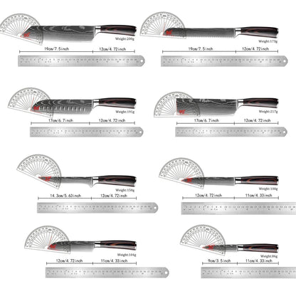 Kitchen Knife Collection - Stainless Steel Chef, Santoku & Fruit Knives in Sets of 1-9 with Ergonomic Pakkawood Handle