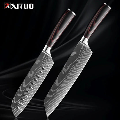 Kitchen Knife Collection - Stainless Steel Chef, Santoku & Fruit Knives in Sets of 1-9 with Ergonomic Pakkawood Handle