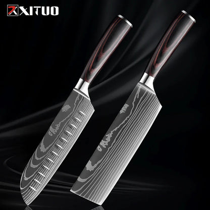 Kitchen Knife Collection - Stainless Steel Chef, Santoku & Fruit Knives in Sets of 1-9 with Ergonomic Pakkawood Handle