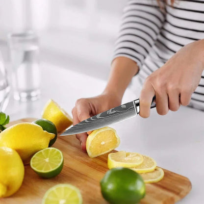 Kitchen Knife Collection - Stainless Steel Chef, Santoku & Fruit Knives in Sets of 1-9 with Ergonomic Pakkawood Handle