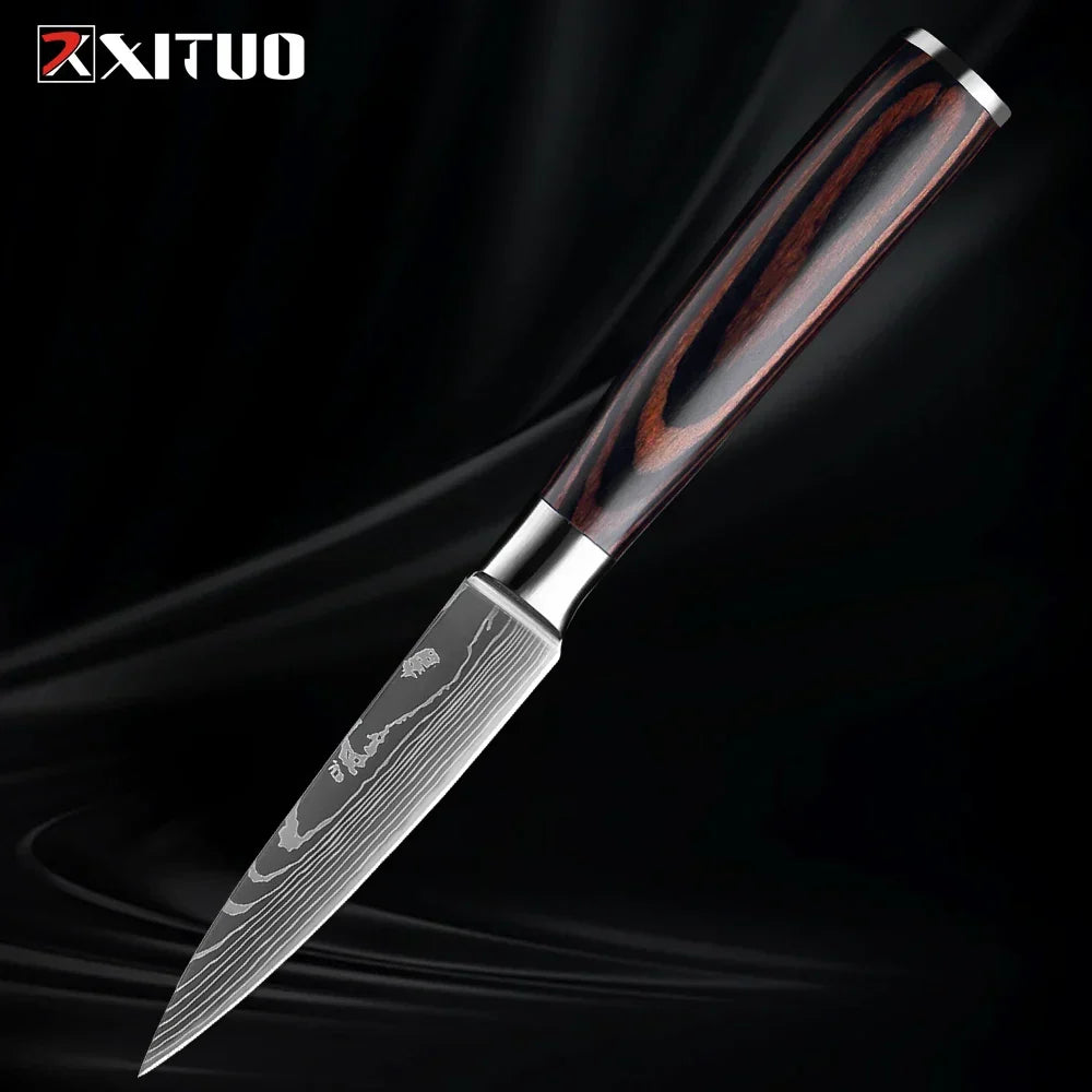 Kitchen Knife Collection - Stainless Steel Chef, Santoku & Fruit Knives in Sets of 1-9 with Ergonomic Pakkawood Handle