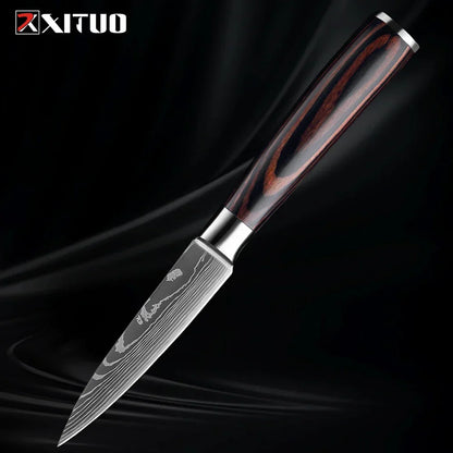 Kitchen Knife Collection - Stainless Steel Chef, Santoku & Fruit Knives in Sets of 1-9 with Ergonomic Pakkawood Handle