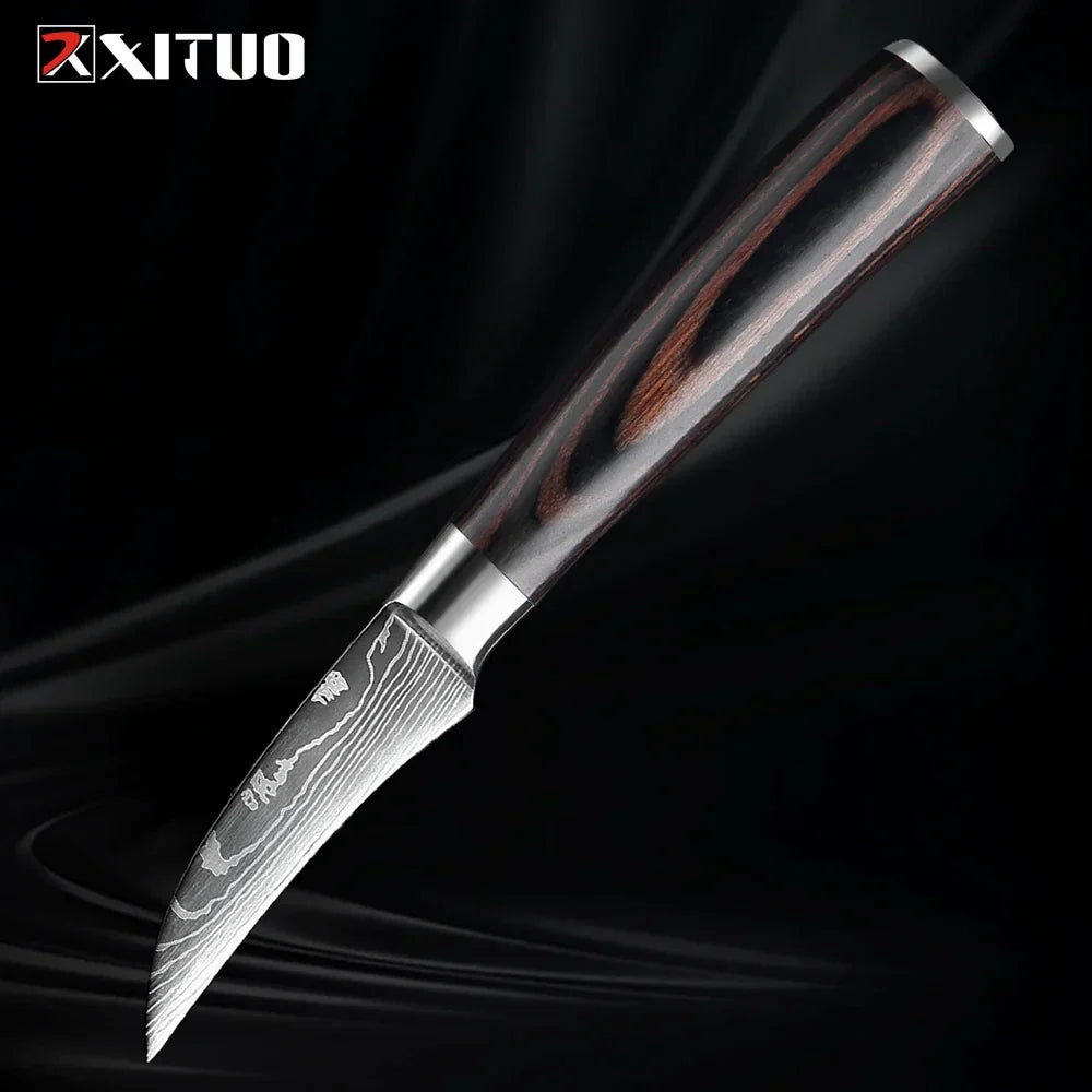 Kitchen Knife Collection - Stainless Steel Chef, Santoku & Fruit Knives in Sets of 1-9 with Ergonomic Pakkawood Handle