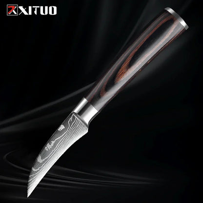 Kitchen Knife Collection - Stainless Steel Chef, Santoku & Fruit Knives in Sets of 1-9 with Ergonomic Pakkawood Handle