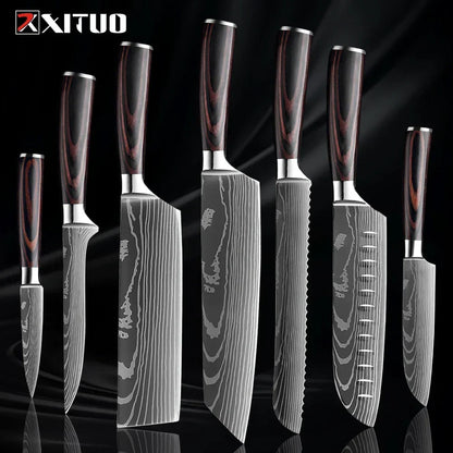 Kitchen Knife Set Forged Stainless Steel Wooden Handles