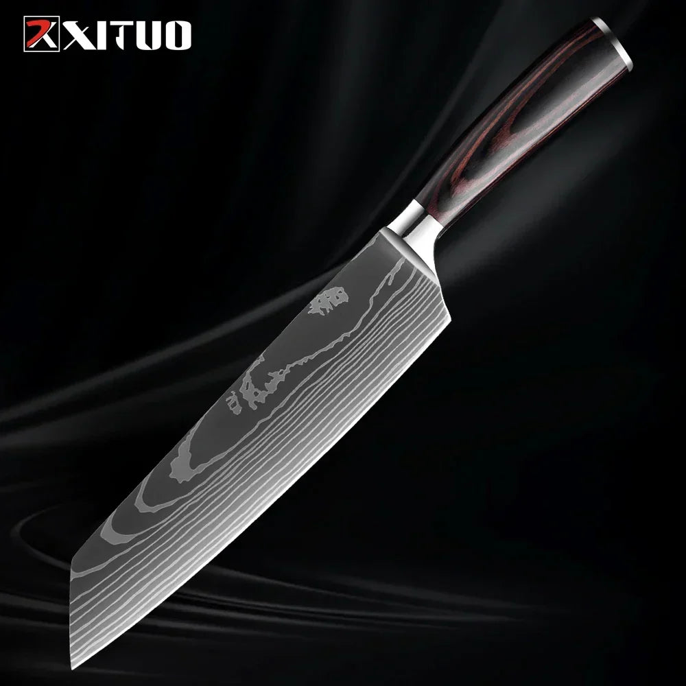 Kitchen Knife Set Forged Stainless Steel Wooden Handles