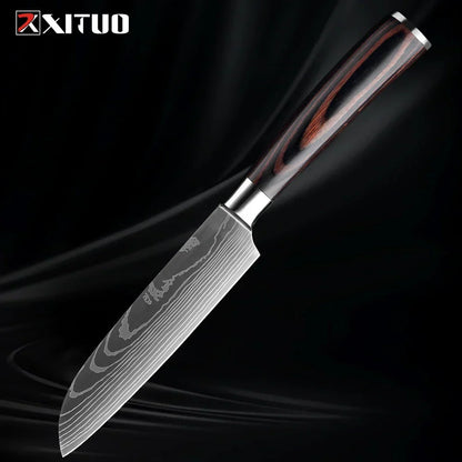 Kitchen Knife Set Forged Stainless Steel Wooden Handles