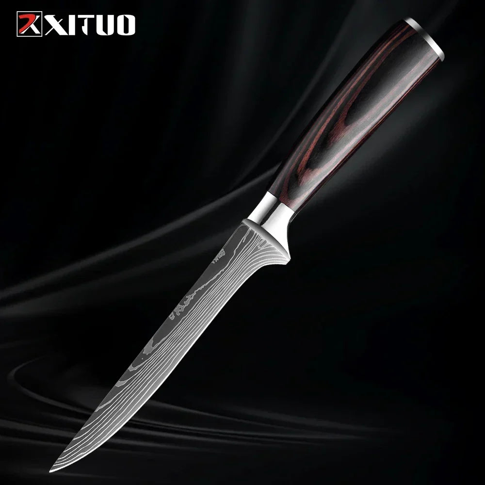 Kitchen Knife Set Forged Stainless Steel Wooden Handles