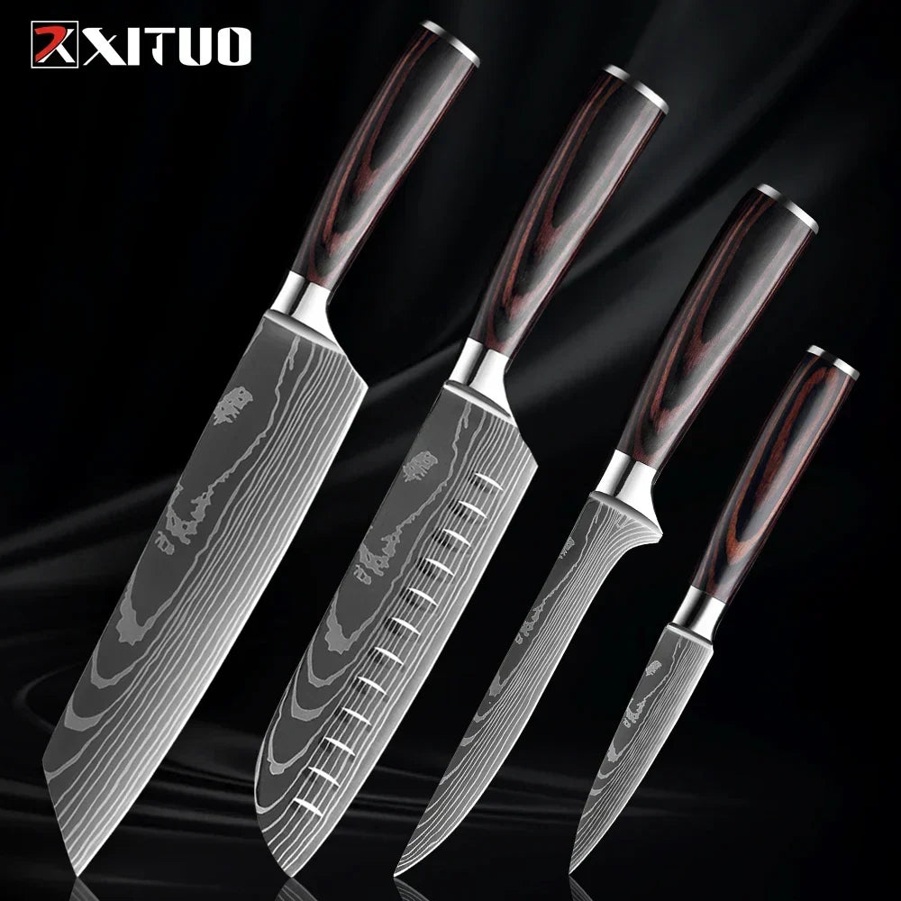 Kitchen Knife Set Forged Stainless Steel Wooden Handles