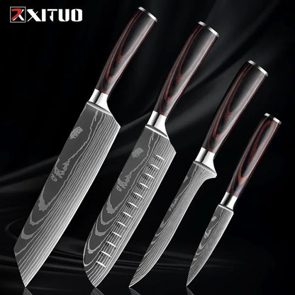 Kitchen Knife Set Forged Stainless Steel Wooden Handles
