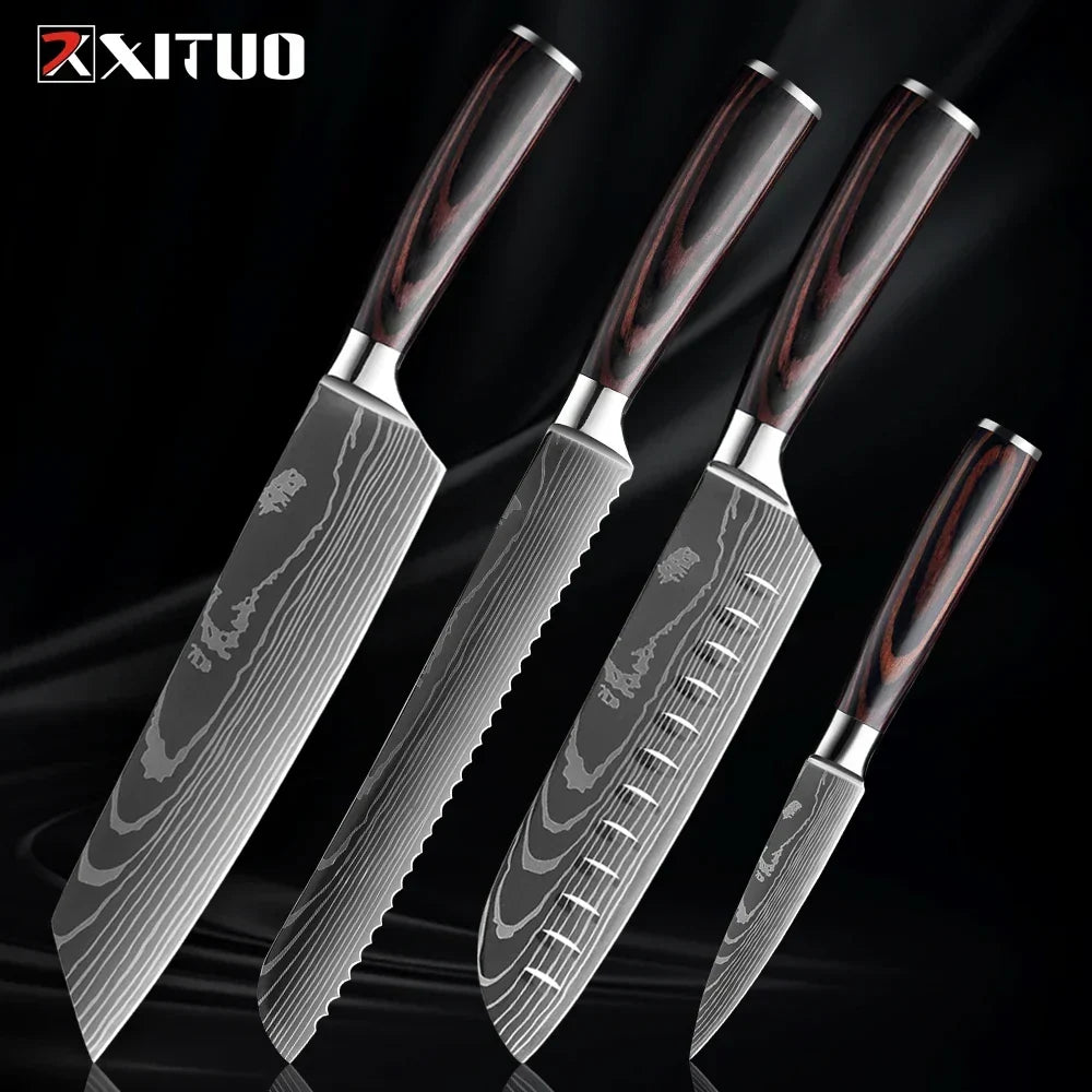 Kitchen Knife Set Forged Stainless Steel Wooden Handles
